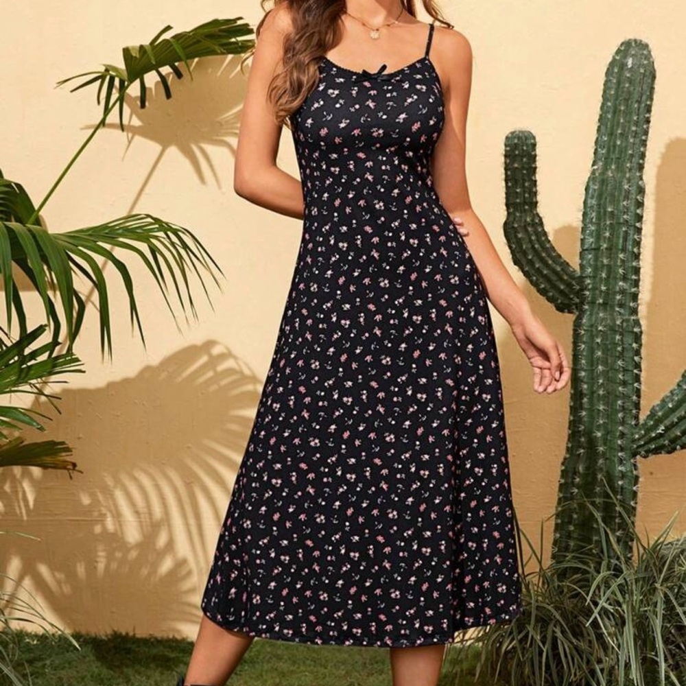 SHEIN Black and pink Midi Sundress